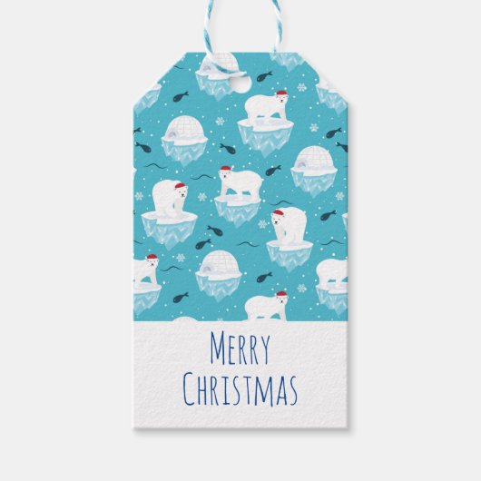 サンタハットの可愛いホッキョクグマのクリスマスパターン ギフトタグ (正面)