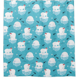 サンタハットの可愛いホッキョクグマのクリスマスパターン シャワーカーテン