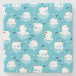 サンタハットの可愛いホッキョクグマのクリスマスパターン ストーンコースター