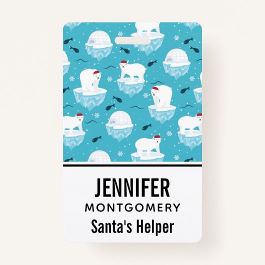 サンタハットの可愛いホッキョクグマのクリスマスパターン バッジ (正面)