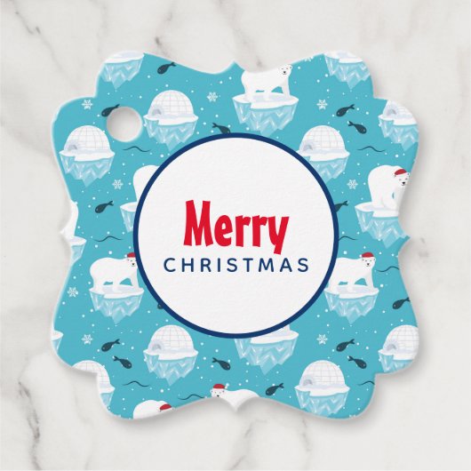 サンタハットの可愛いホッキョクグマのクリスマスパターン フェイバータグ (正面)