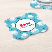 サンタハットの可愛いホッキョクグマのクリスマスパターン ペーパーコースター (アングル)