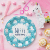 サンタハットの可愛いホッキョクグマのクリスマスパターン ペーパープレート (パーティー)