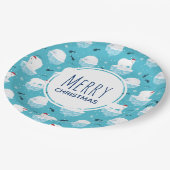 サンタハットの可愛いホッキョクグマのクリスマスパターン ペーパープレート (アングル)