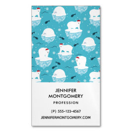 サンタハットの可愛いホッキョクグマのクリスマスパターン マグネット名刺