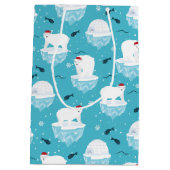 サンタハットの可愛いホッキョクグマのクリスマスパターン ミディアムペーパーバッグ (裏面)