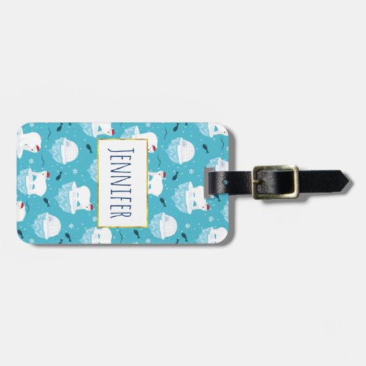 サンタハットの可愛いホッキョクグマのクリスマスパターン ラゲッジタグ (正面横)