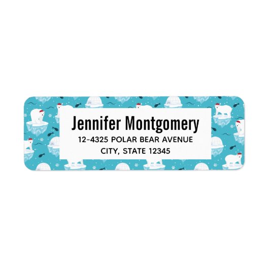 サンタハットの可愛いホッキョクグマのクリスマスパターン ラベル (正面)