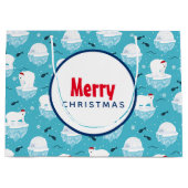 サンタハットの可愛いホッキョクグマのクリスマスパターン ラージペーパーバッグ (正面)