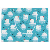 サンタハットの可愛いホッキョクグマのクリスマスパターン ラージペーパーバッグ (正面)