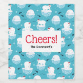 サンタハットの可愛いホッキョクグマのクリスマスパターン ワインラベル (シングルラベル)