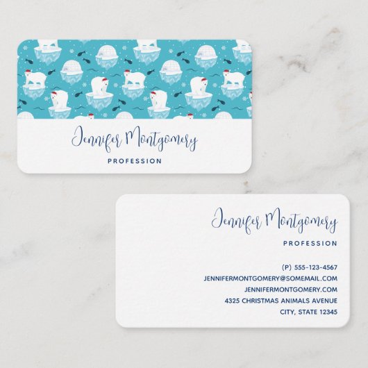 サンタハットの可愛いホッキョクグマのクリスマスパターン 名刺 (正面/裏面)