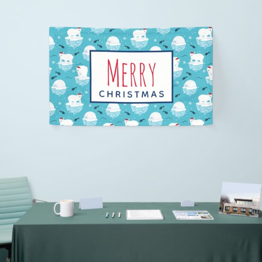 サンタハットの可愛いホッキョクグマのクリスマスパターン 横断幕 (トレードショー)
