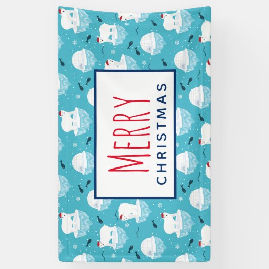 サンタハットの可愛いホッキョクグマのクリスマスパターン 横断幕 (縦)