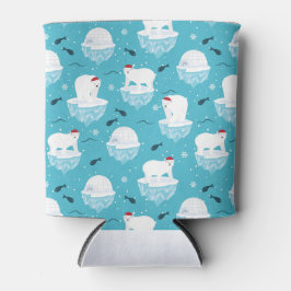 サンタハットの可愛いホッキョクグマのクリスマスパターン 缶クーラー