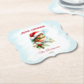 サンタハットの可愛いロビンクラシッククリスマス ペーパーコースター (アングル)