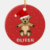 サンタハットの名を冠したかわいいテディベア セラミックオーナメント (正面)