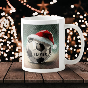 サンタハットの名を持つサッカーボール コーヒーマグカップ
