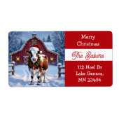 サンタハットの国のフェスティバルの牛クリスマスラベル ラベル (正面)