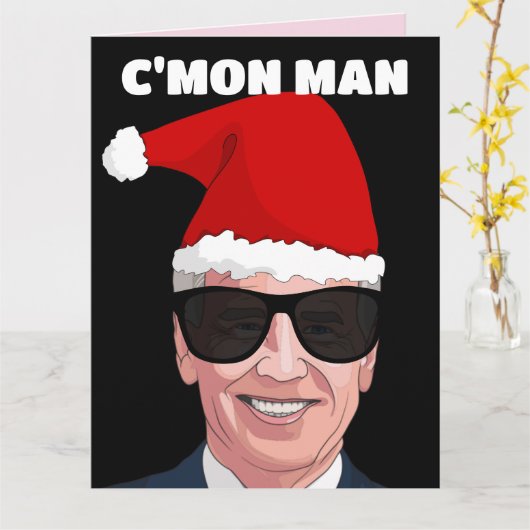 サンタハットの大きなクリスマスカードを着たジョーバイデン氏 カード (黄色い花)