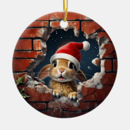 サンタハットの奇妙なバニー – 3D セラミックオーナメント