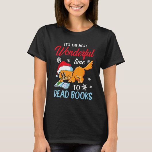 サンタハットの女付きクリスマス男性へ猫 Tシャツ (正面)