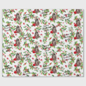 サンタハットの子猫パーソナライズネームクリスマス ラッピングペーパー (フラット)