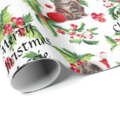 サンタハットの子猫パーソナライズネームクリスマス ラッピングペーパー (ロールコーナー)
