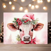 サンタハットの愛らしいクリスマスの牛 シーズンカード