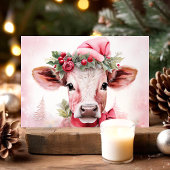 サンタハットの愛らしいクリスマスの牛 シーズンカード