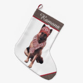 サンタハットの愛らしいドイツの羊飼い ラージクリスマスストッキング (正面 (吊り時))