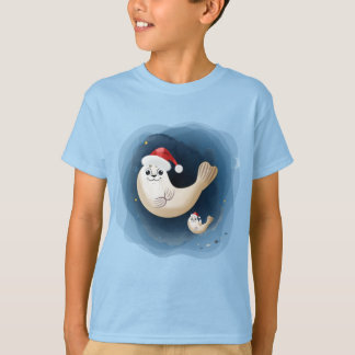 サンタハットの挨拶のクリスマスと可愛いシールベビー Tシャツ