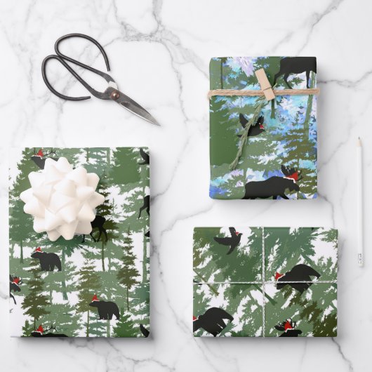 サンタハットの森の動物 ラッピングペーパーシート (正面)