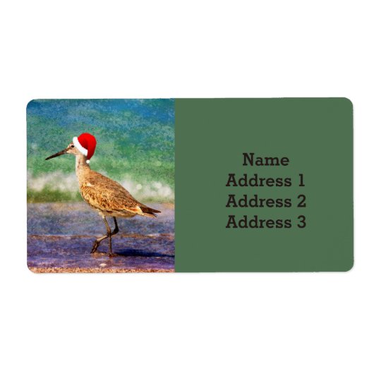 サンタハットの水鳥クリスマスアドレスのビーチ ラベル (正面)