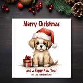サンタハットの犬のクリスマスを着たかわいい子犬 シーズンカード