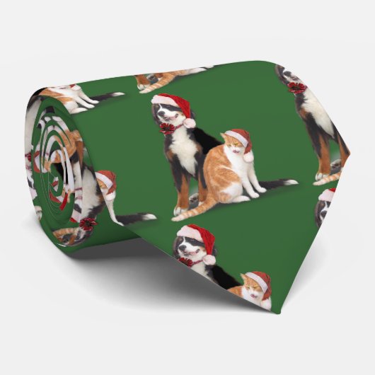 サンタハットの猫と犬 ネクタイ (ロール)