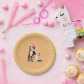 サンタハットの猫と犬 ペーパープレート (パーティー)