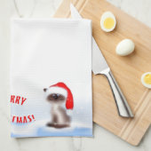 サンタハットの猫 キッチンタオル (四つ折り)