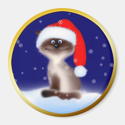 サンタハットの猫 マグネット (正面)
