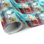 サンタハットの白いペットフェレット  ラッピングペーパー (ロールコーナー)