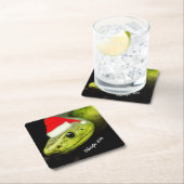 サンタハットの緑の木のヘビ スクエアペーパーコースター (インサイチュ)