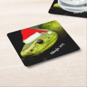 サンタハットの緑の木のヘビ スクエアペーパーコースター (アングル)