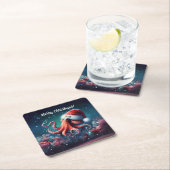 サンタハットの美しいタコ スクエアペーパーコースター (インサイチュ)