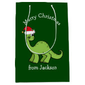 サンタハットの聖降誕祭カスタム恐竜 ミディアムペーパーバッグ (正面)