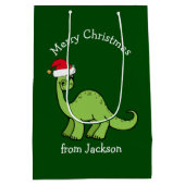 サンタハットの聖降誕祭カスタム恐竜 ミディアムペーパーバッグ (裏面)