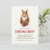 サンタハットの赤いリス動物のクリスマスパーティー 招待状 (スタンド正面)
