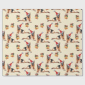 サンタハットの鈴が鳴る可愛いクリスマスドッグ ラッピングペーパー (フラット)