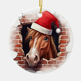 サンタハットの馬 – 3D セラミックオーナメント