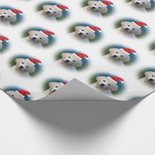 サンタハットをかぶったかわいいゴールデンリトリーバーの子犬 ラッピングペーパー (角)