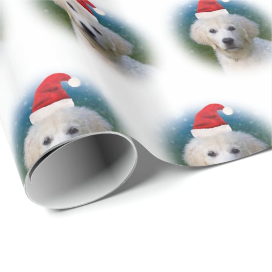 サンタハットをかぶったかわいいゴールデンリトリーバーの子犬 ラッピングペーパー (ロールコーナー)